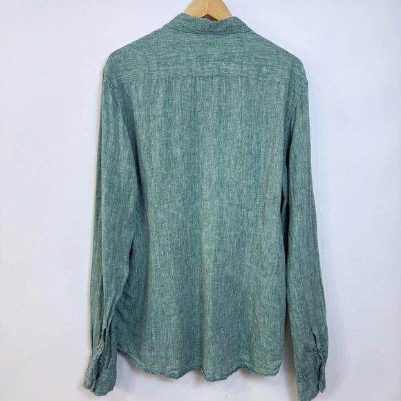 Cottonworld Linen Long Sleeve Button Up Shirt Mens Large Green Prewashed - Picture 2 of 6